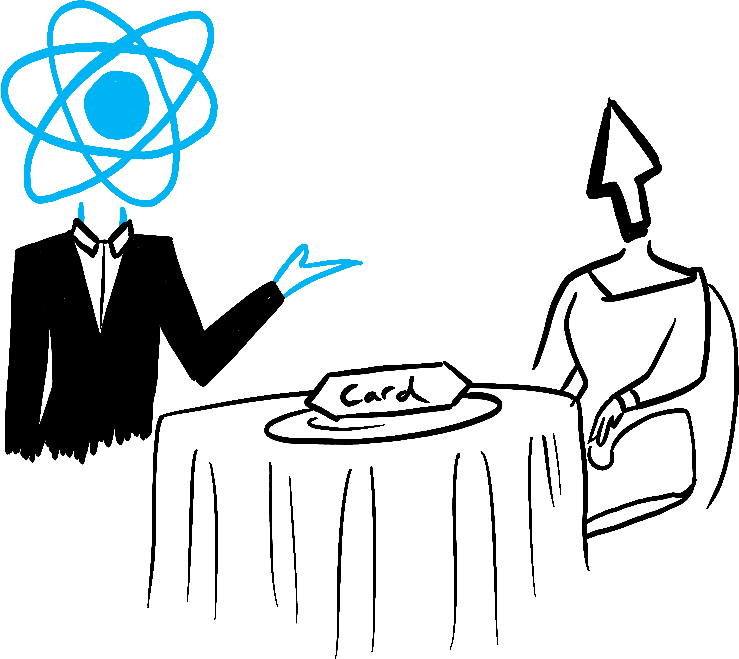 React delivers the Card to the user at their table.